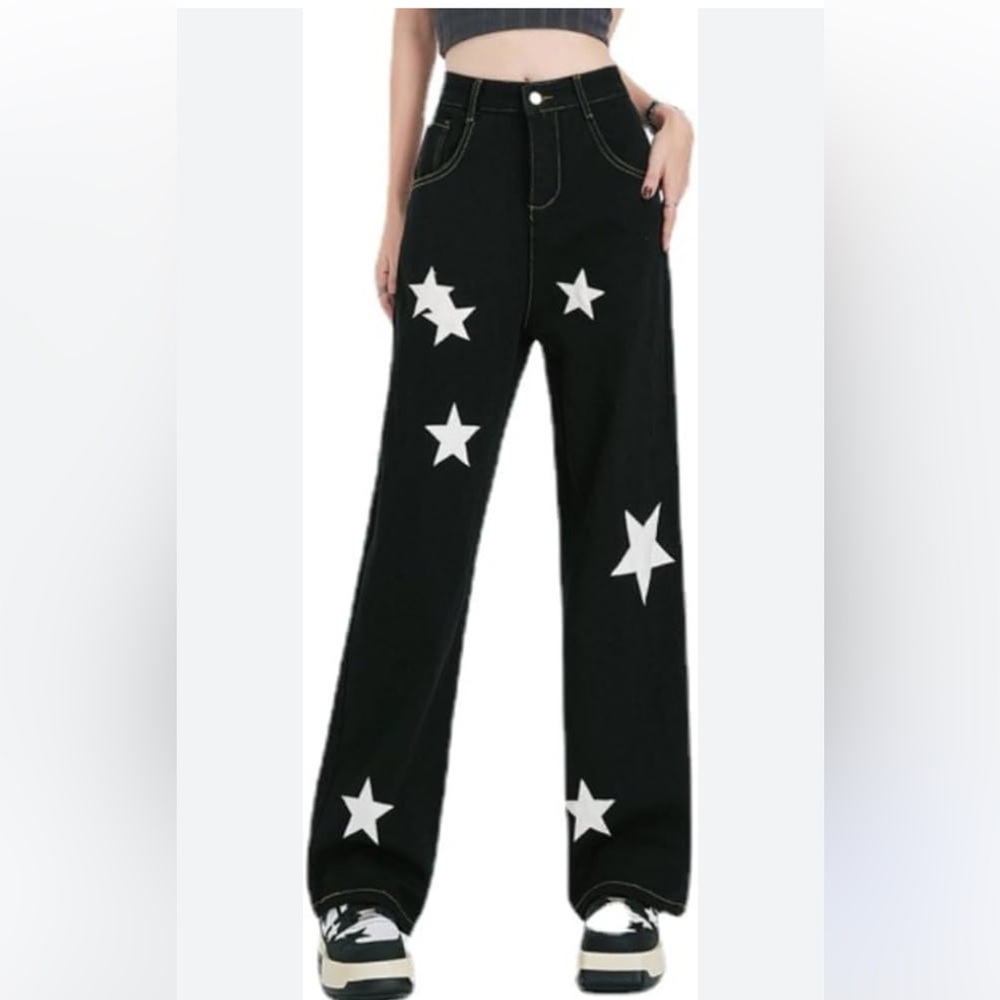 Star Y2K Retro Emo‎ Black Cargo High Waist Jeans Medium